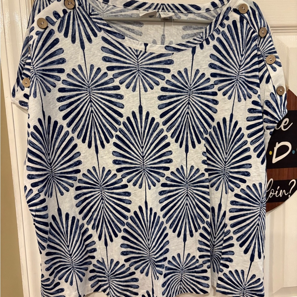 Joie Navy and Cream Short Sleeve Top